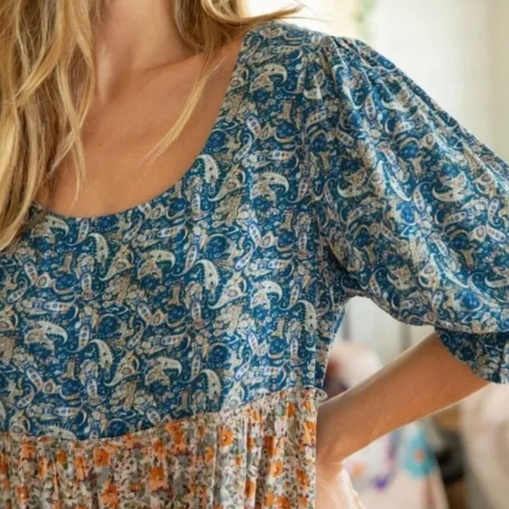 NATURAL LIFE Blue and Orange Mixed Floral Maxi Dress - Picture 3 of 9